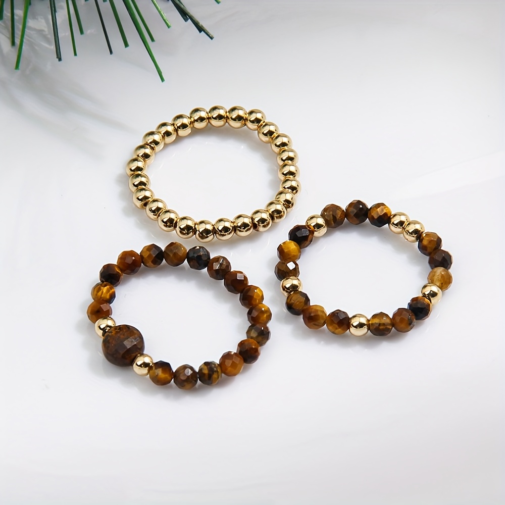 3pcs Elegant Stretch Beaded Rings Set, Gift-Ready